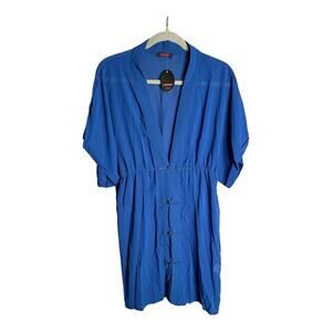 Adome Dark Blue Short Sleeve Sheer Kimono Robe Fabric Buttoned Front Size Large